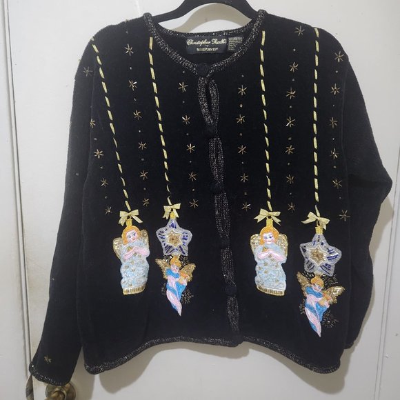 Angel Christmas/Ugly Christmas Cardigan Sweater Black Size Extra Large - Picture 1 of 8